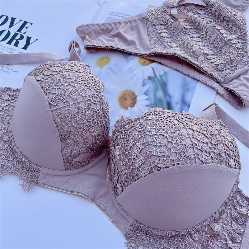 Water Soluble Flower Plus Size Sexy Massage Embroidered Bra Set