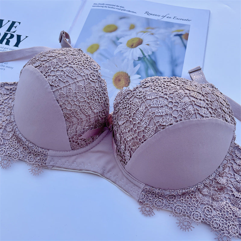 Water Soluble Flower Plus Size Sexy Massage Embroidered Bra Set