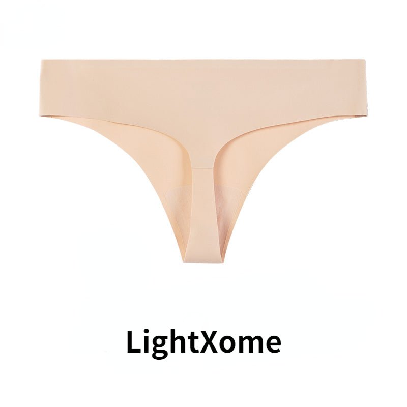 LightXome Women's Beige Thong Seamless Ice Silk T Pants Sexy One Piece Sports Fitness Low Waist Panties - LightXome